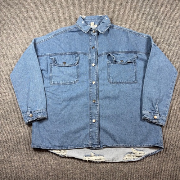 Elan Jackets & Blazers - Elan Shirt Women's S Rock & Roll Distressed Denim Oversized Shacket Casual